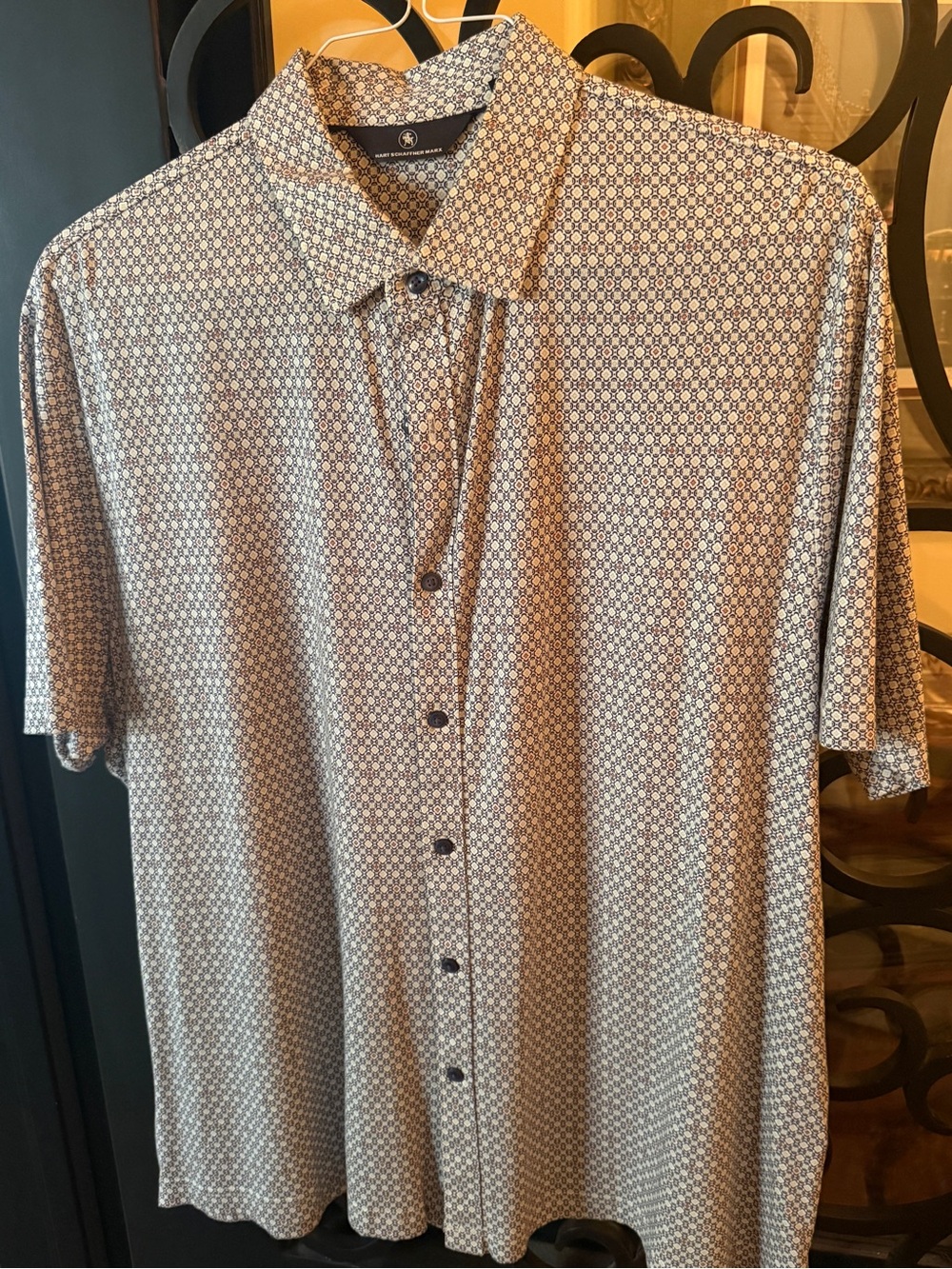 Hart Schaffner Marx Short-Sleeve Button-Up Shirt - Gray & Navy Print NWOT